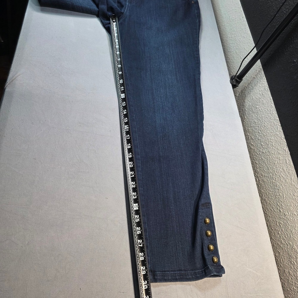 Belle by Kim Gravel Dark Wash Pull On Straight Leg Jeans Gold Button Hem 20WT - Picture 5 of 10